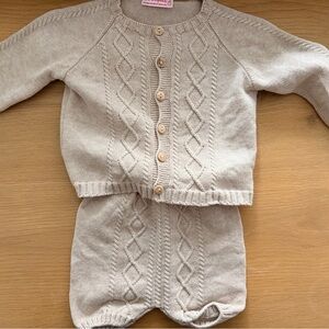 La Coqueta Beige Knit Baby Cardigan and Shorts Set